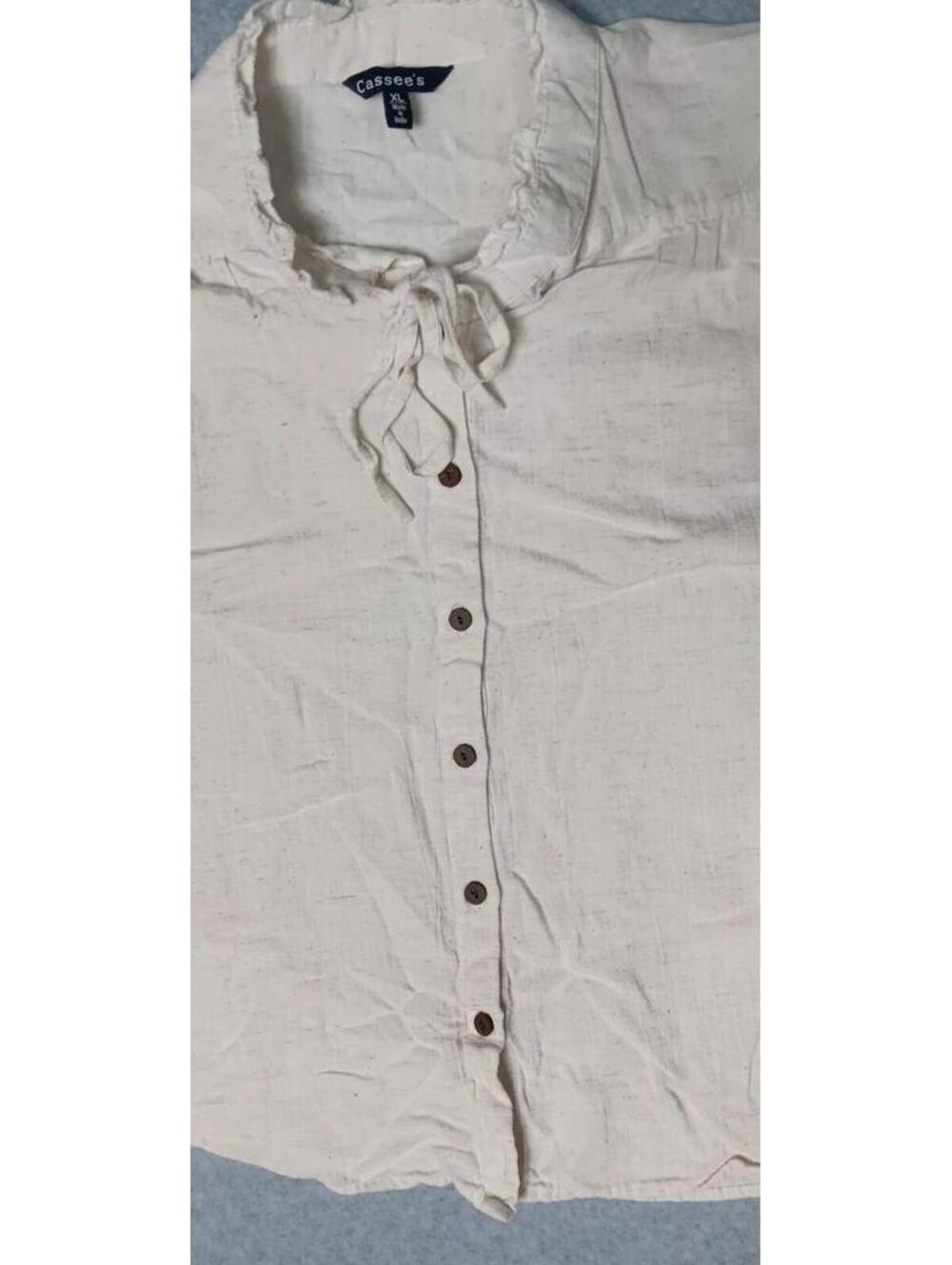 Cassee's Short Sleeve Blouse Womens Size XL Ivory Color Linen Blend Ruffled... - Picture 10 of 11